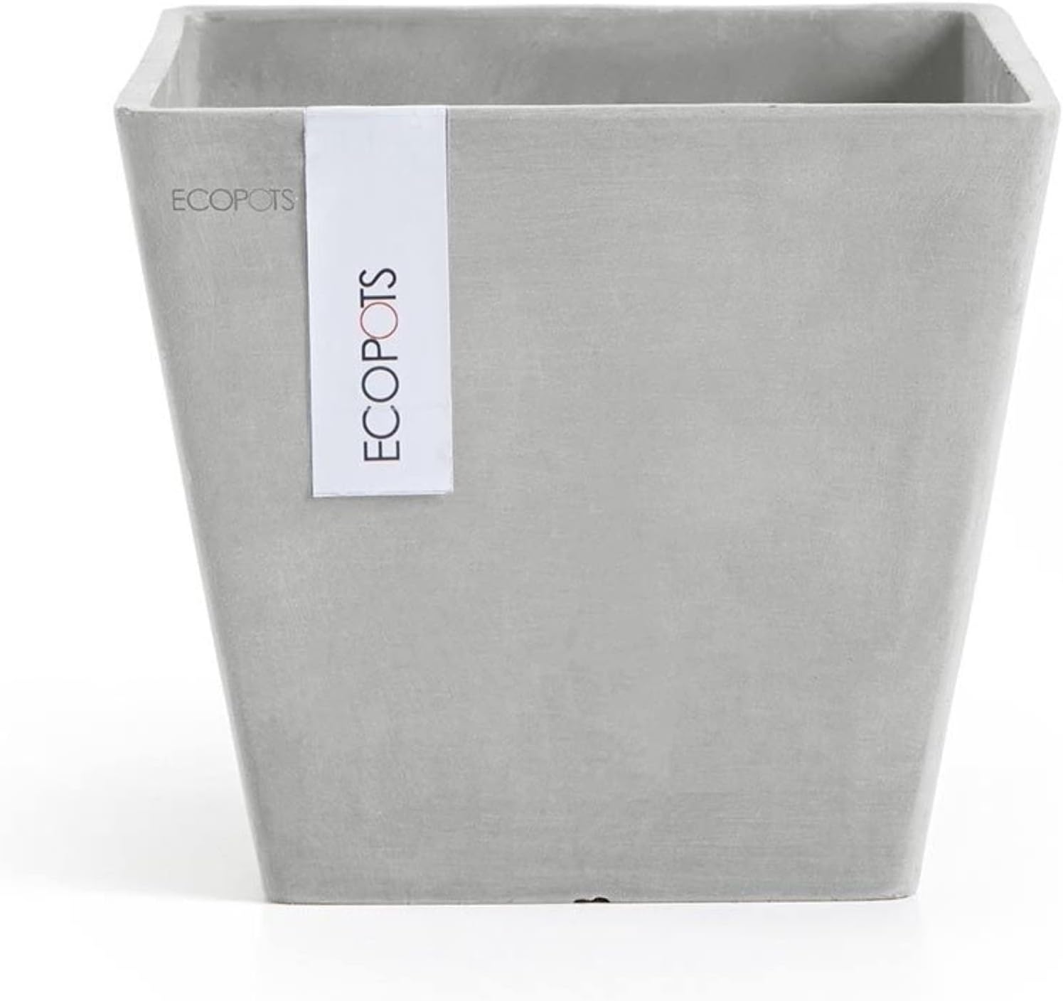 Ecopots Rotterdam Square Flower Planter, White Grey, 8" | Modern Style, Durable Recycled-Based Composite Construction, Weather and UV-Resistant, for Indoor/Outdoor Use