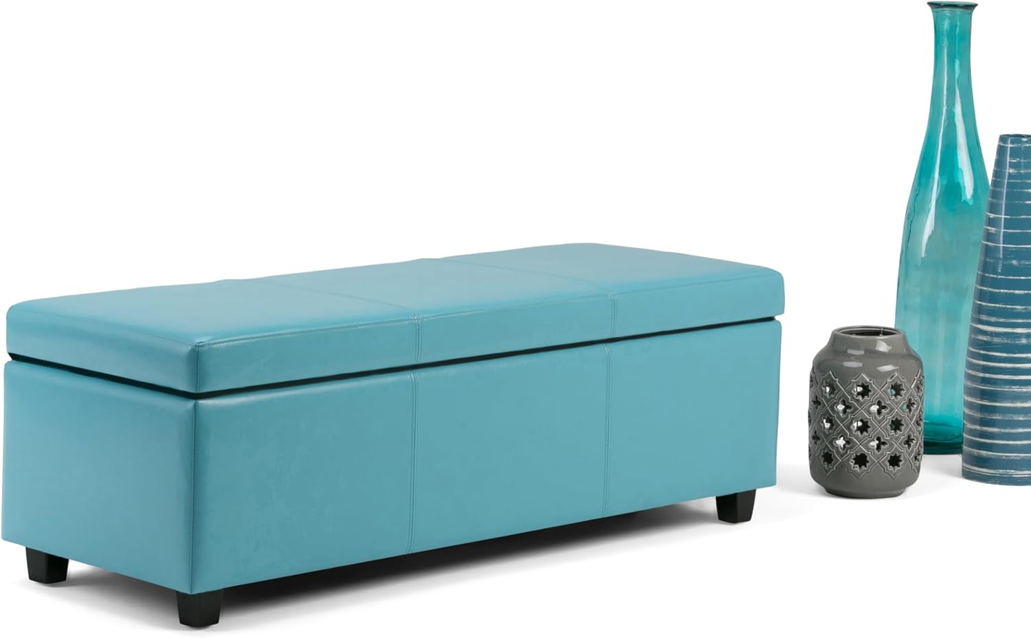 SIMPLIHOME Avalon 54" Wide Linen Look Fabric Storage Ottoman in Slate Grey | Contemporary lift-top ottoman with high-density foam