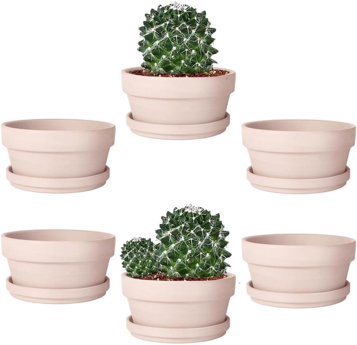 vensovo 3.7 Inch Terracotta Shallow Succulent Pots with Saucers, 6 Pack