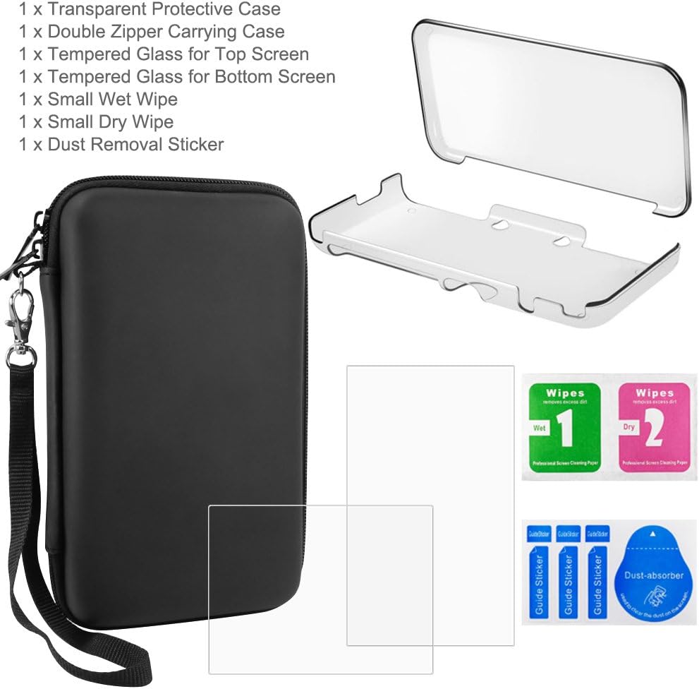 Protective Cases Compatible New 2DS XL with Screen Protectors, AFUNTA 1 Crystal Clear Case and 1 EVA Carrying Case for Console