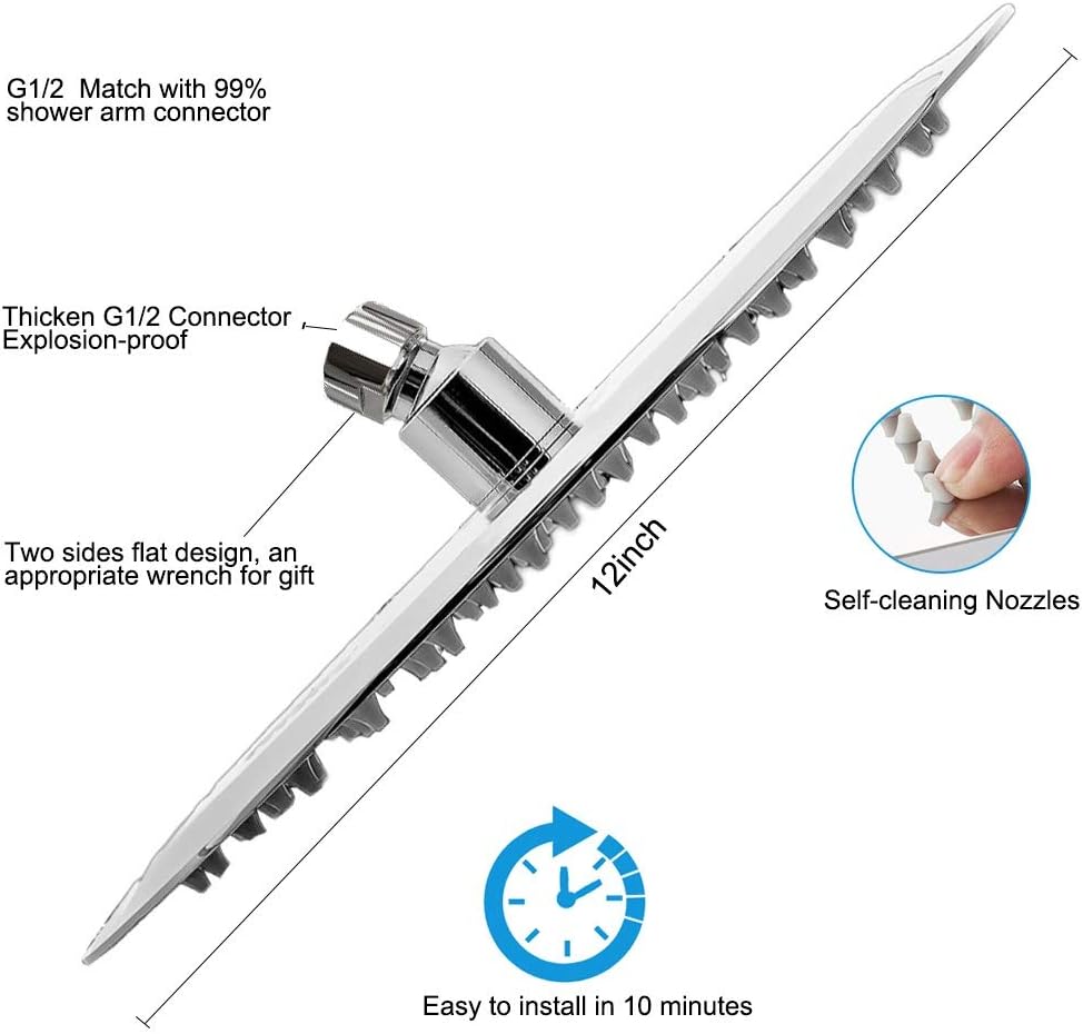 NearMoon Rain Shower Head, Ultra-Thin Design-Pressure Boosting, Awesome Some Experience, High Flow Stainless Steel Rainfall Head (10 Inch