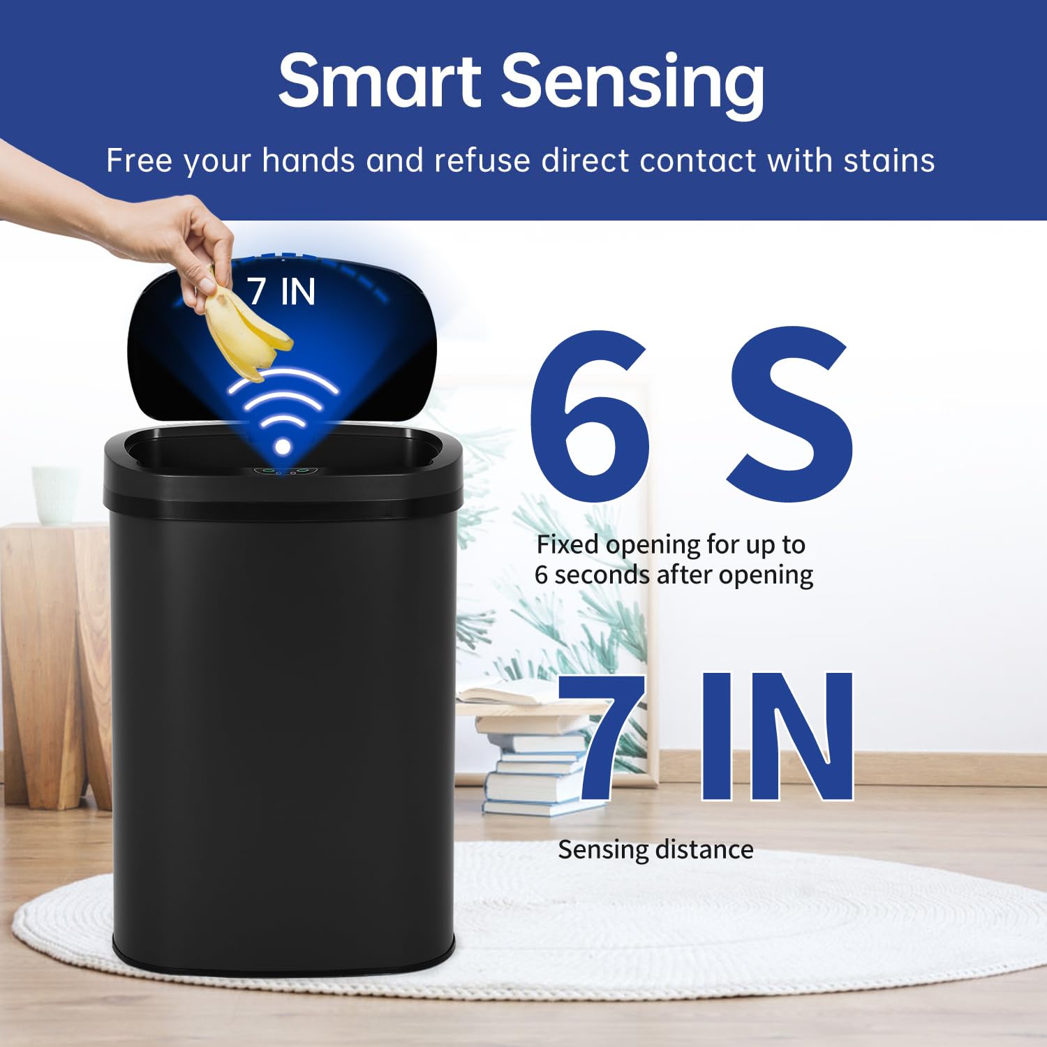 BestOffice | 13 Gallon Stainless Steel Trash Can with Lid | Steel | Automatic Touchless Garbage Can | Odor Control | Modern Oval Design | Easy to Clean | For Kitchen, Bathroom, Office or Home