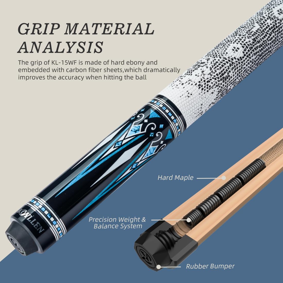 KONLLEN Carbon Fiber Pool Cue Stick 58-inch Professional Pool Sticks for Adults Full Carbon Technology Low Deflection Pool Cue Billiard Cues with 12.5mm Tip (Easy to Control, Pro Taper, Ultra-Smooth)