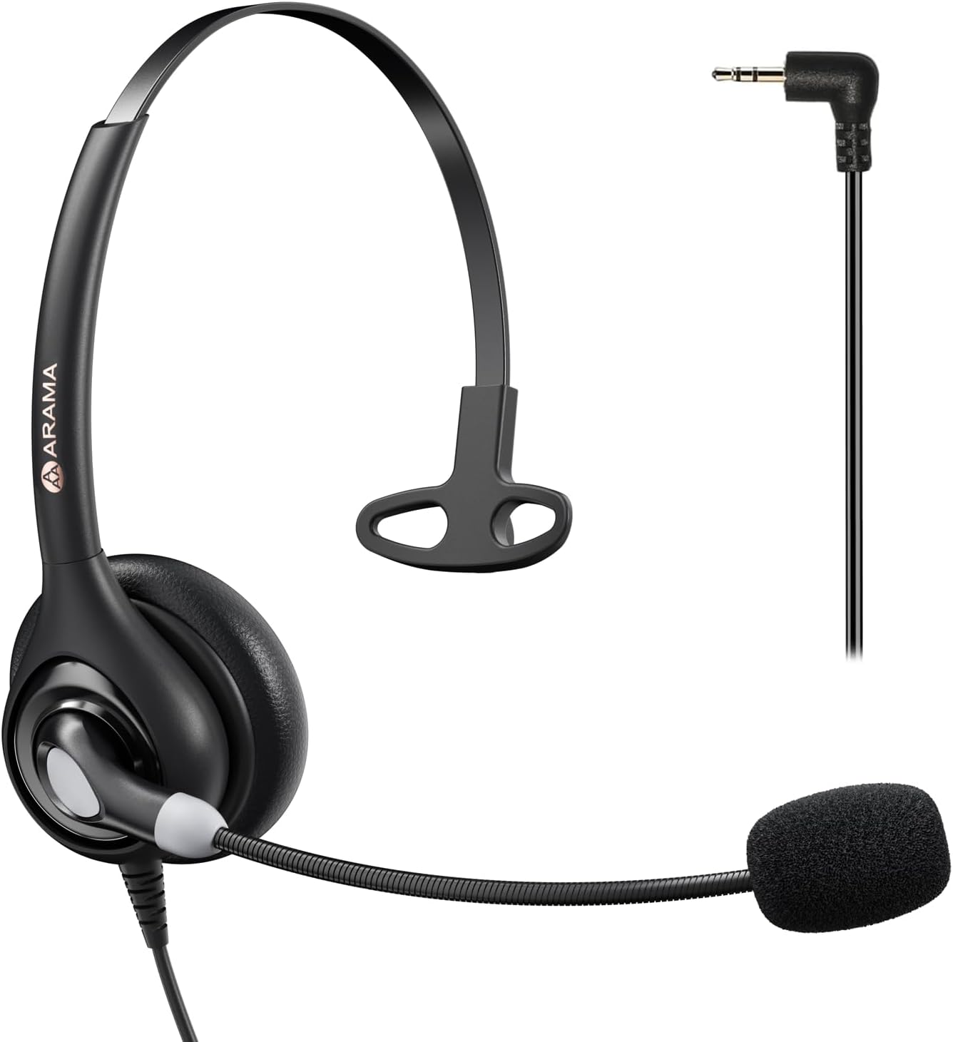 Arama Cordless Phone Headset with Microphone, 2.5mm Jack Telephone Headset for Office Landline, Noise-Cancelling Mic & Volume Control, Wired Headphones Compatible with Panasonic AT&T Vtech Uniden