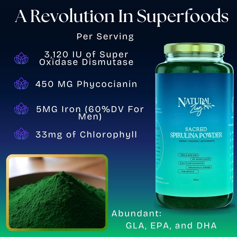 NaturalZing - 100% Pure Organic Spirulina Tablets | Non-GMO | Daily Greens | Vegan Superfood Protein & Antioxidant Support – Rich in Phycocyanin, Beta Carotene & Iron - 2000 Tablets (16 oz Bulk Pack)