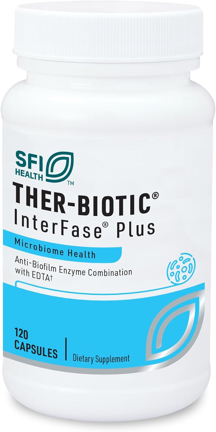 Klaire Labs SFI Health Ther-Biotic Interfase Plus, 120 Capsules | Anti Biofilm Enzymes with EDTA to Support Gut Flora, Toxin Cleanse & Full Body Detox, Promote Biofilm Matrix Disruption