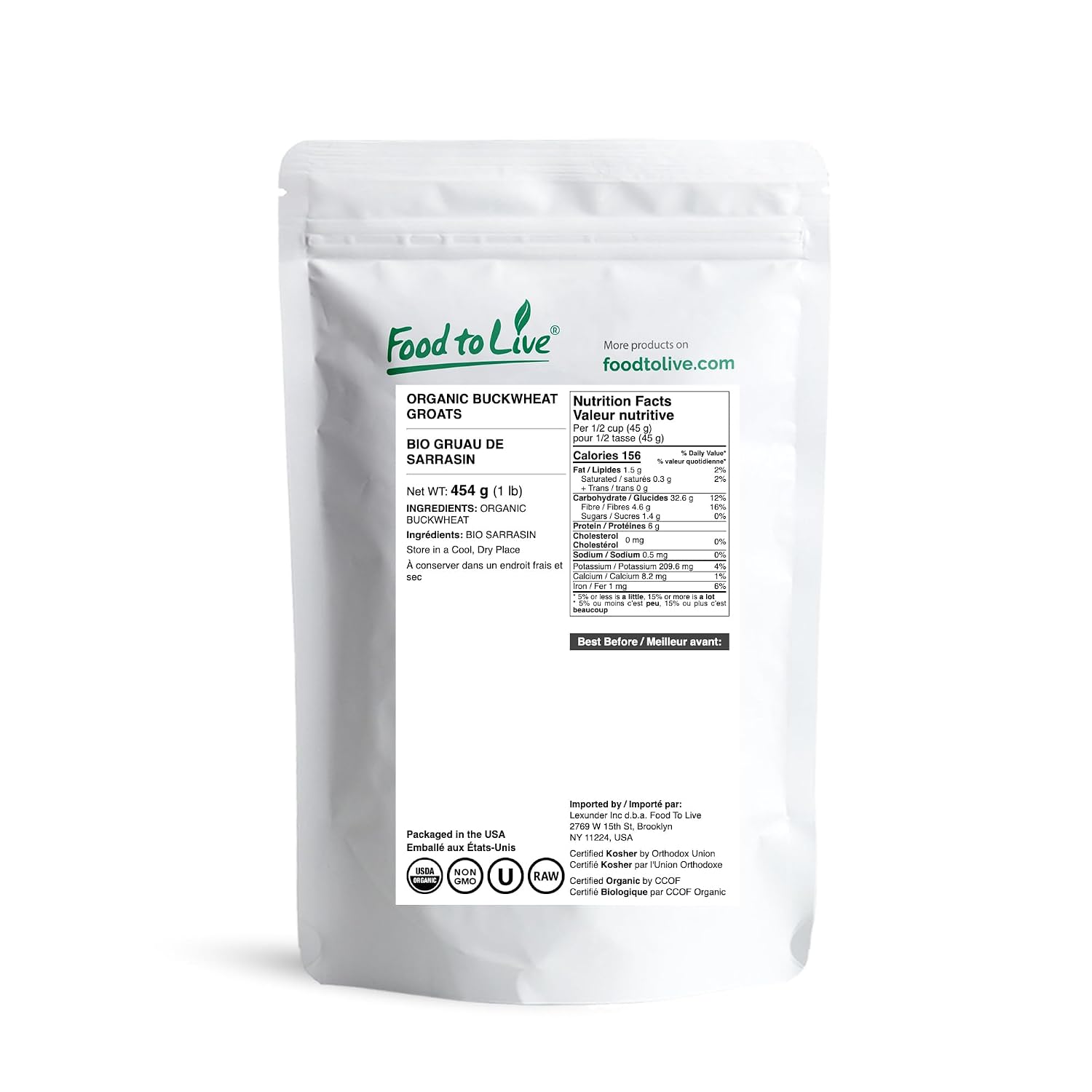 Food to Live Organic Buckwheat Groats, 15 Pounds – Whole Grain Buckwheat Seeds by Food to Live. Hulled, Non-GMO, Kosher, Raw, Vegan, Sirtfood. Bulk Cereal Grain