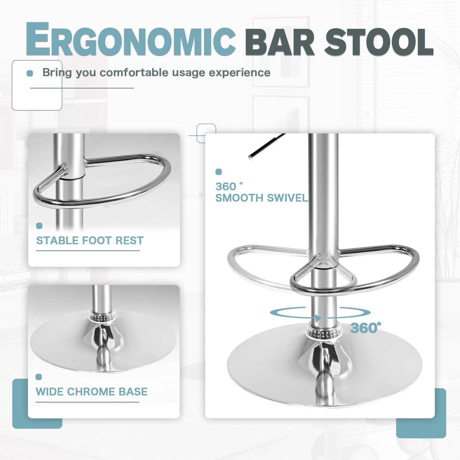 Furmax Bar Stools Modern Pu Leather Swivel Adjustable Hydraulic Bar Stool Square Counter Height Stool Set of 2 (White)