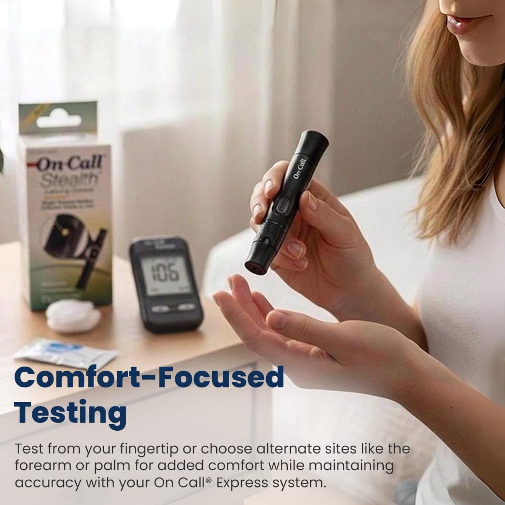 On Call Express Diabetes Testing Kit- Blood Glucose Meter, 10 Blood Test Strips, 1 Lancing Device, 30g Lancets, Control Solution, Carrying Case
