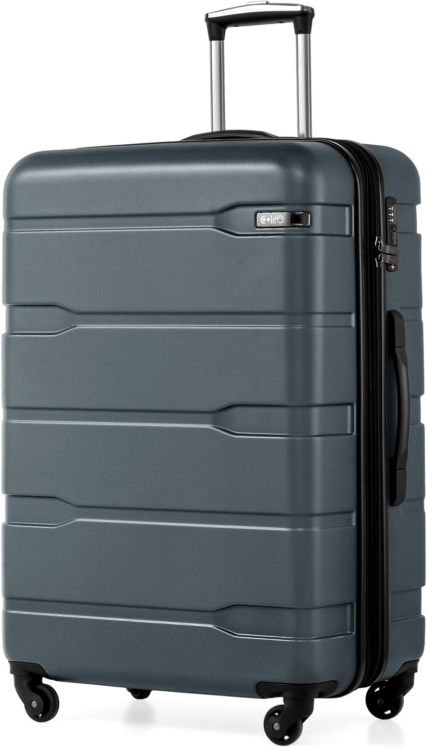Coolife Medium Checked Luggage Hardside Suitcase with Spinner Wheels, 24in | Lightweight ABS+PC, Rolling Travel Suitcase with TSA Lock, Spinner Wheels, Durable Zipper, Charcoal