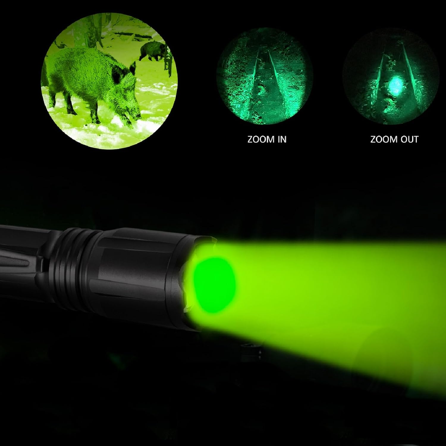 Upgraded Zoomable Red Flashlight, 4 Color in 1 | Green Red Blue White Multi-Color RGBW LED, Memory Function, Night Vision, Fishing, Astronomy