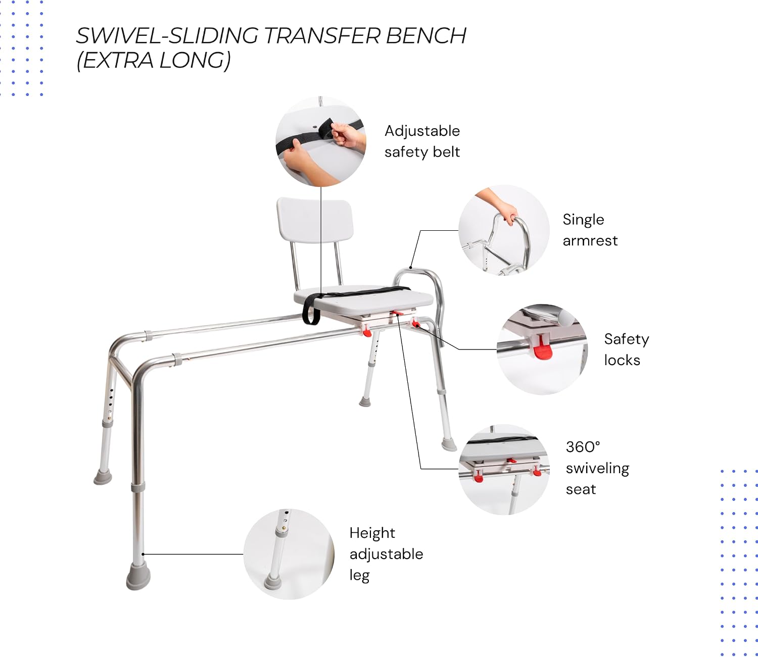 Tub Transfer Bench with Swivel Seat, for Elderly & Disabled, Standard | Eagle Health Supplies Sliding Shower Chair for Inside Shower, FSA/HSA eligible, Height Adjustable, 77662