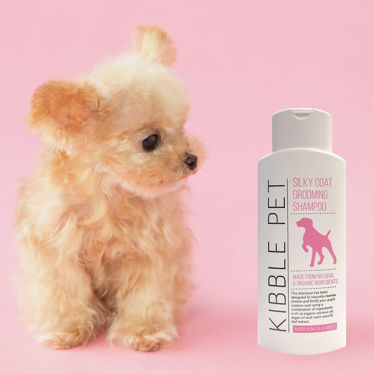 Kibble Pet Dog Shampoo Silky Coat Vanilla Natural Argan Pet Wash 13.5 oz – Hypoallergenic Professional Cleansing Shampoo with Coconut Oil and Aloe