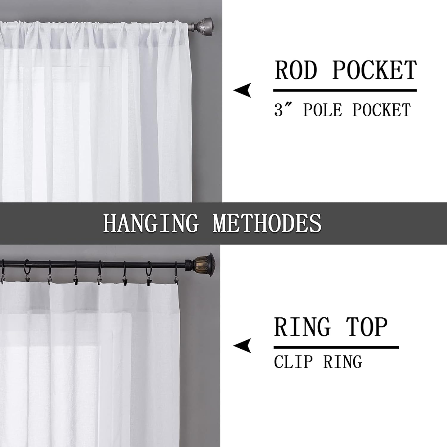 Tollpiz Sheer Curtain Linen Textured Living Room Curtains Sheer Light Filtering Rod Pocket Voile Curtain for Bedroom, 54 x 72 inches Long, White