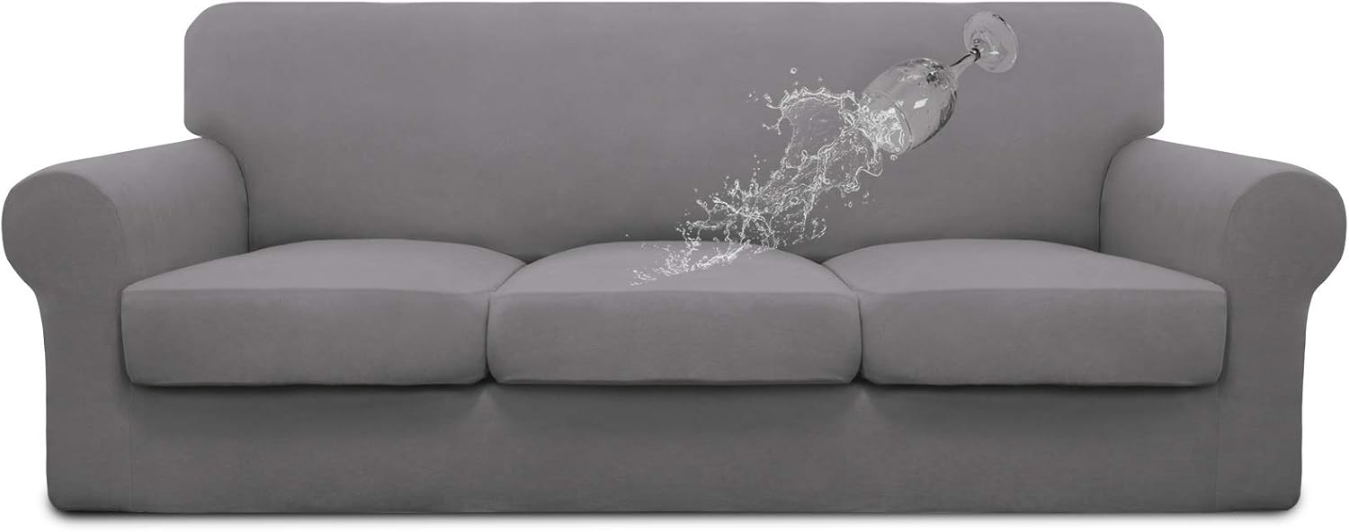 Easy-Going 4 Pieces Waterproof Recliner Chair Slipcover Washable | Stretch Soft Couch Cover for Dogs, Sofa Slipcover for Recliner Couch Furniture Protector for Kids, Pets Dark Gray