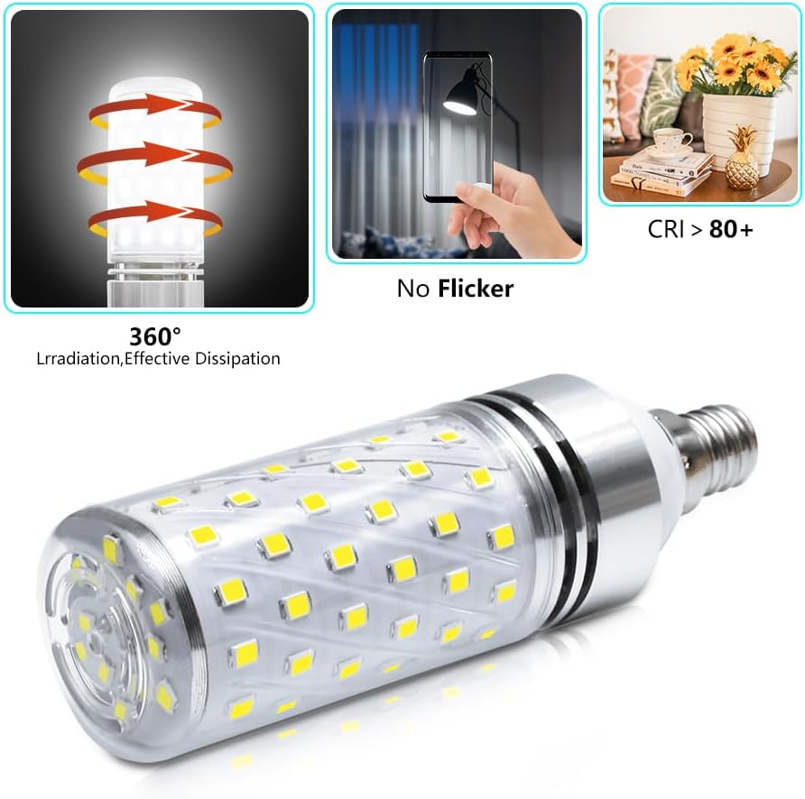 LEDLightsWorld Super Bright E12 LED Corn Bulbs, 16W 1500LM Bulbs, Daylight White 6000K Lights, CRI80+, 120W Incandescent Bulb Equivalent