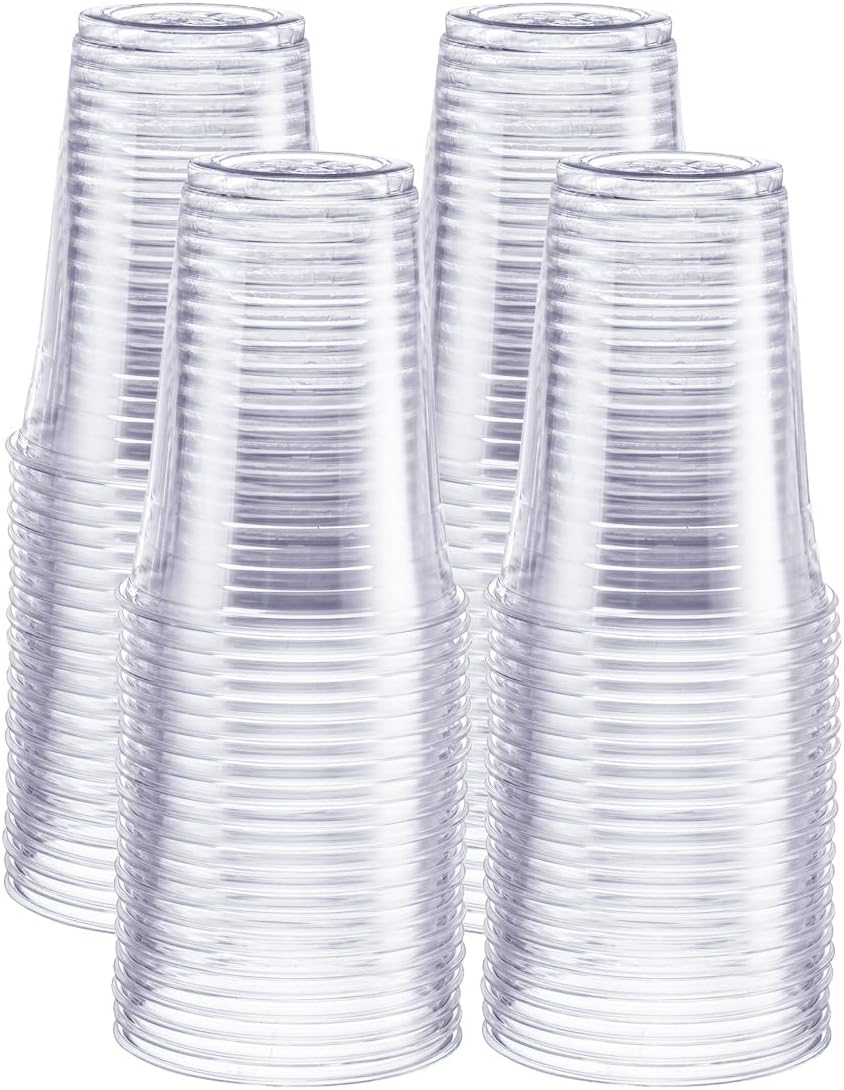 GUSTO 16 oz Clear Plastic Cups [100 Pack] PET Party Cold Cups | Durable, Crack-Resistant, Elegant Crystal Clear Design, BPA-Free, Smoothies, Iced Coffee, Soda, Cocktails & Juice
