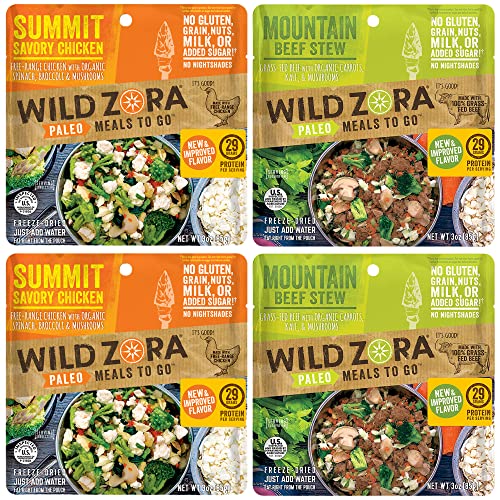 Wild Zora Paleo Freeze Dried Meals for Backpacking & Camping - Healthy Gluten Free & Grain Free Camping Meals/Backpacking Food + No Added Sugar - Great for Travel (Cliffside Coconut Berry 2-Pack)