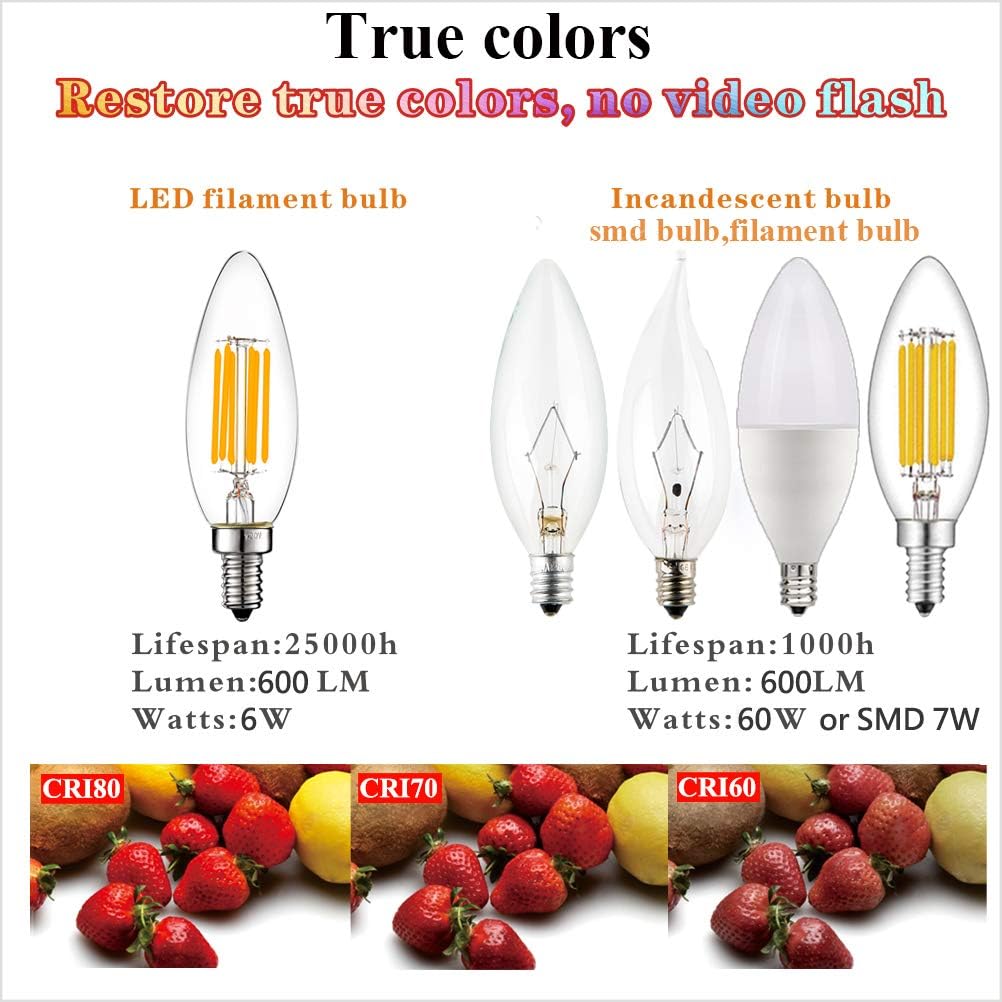 LiteHistory B10 E12 Led Bulb,Light Bulbs 60 watt Soft White,Dimmable,2700K | 6w=60w Led Light Bulbs,600lm,AC120V,360°,ETL,B11,Candelabra Light Bulbs for Chandelier Light Bulbs,Ceiling Fan,Pendant,12Pack