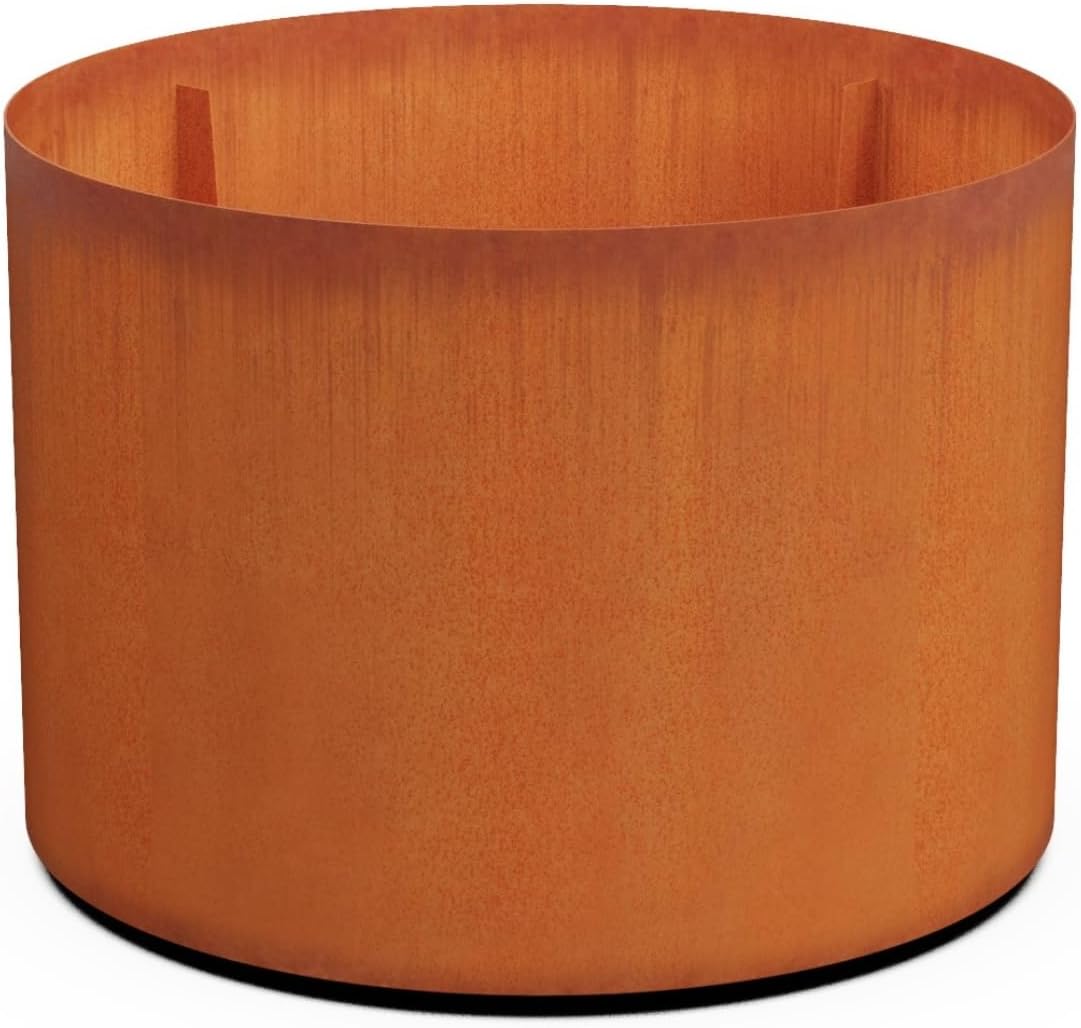 Plantercraft Large Round Planters for Outdoor Plants - 24 Inch Corten Steel Planter for Patio