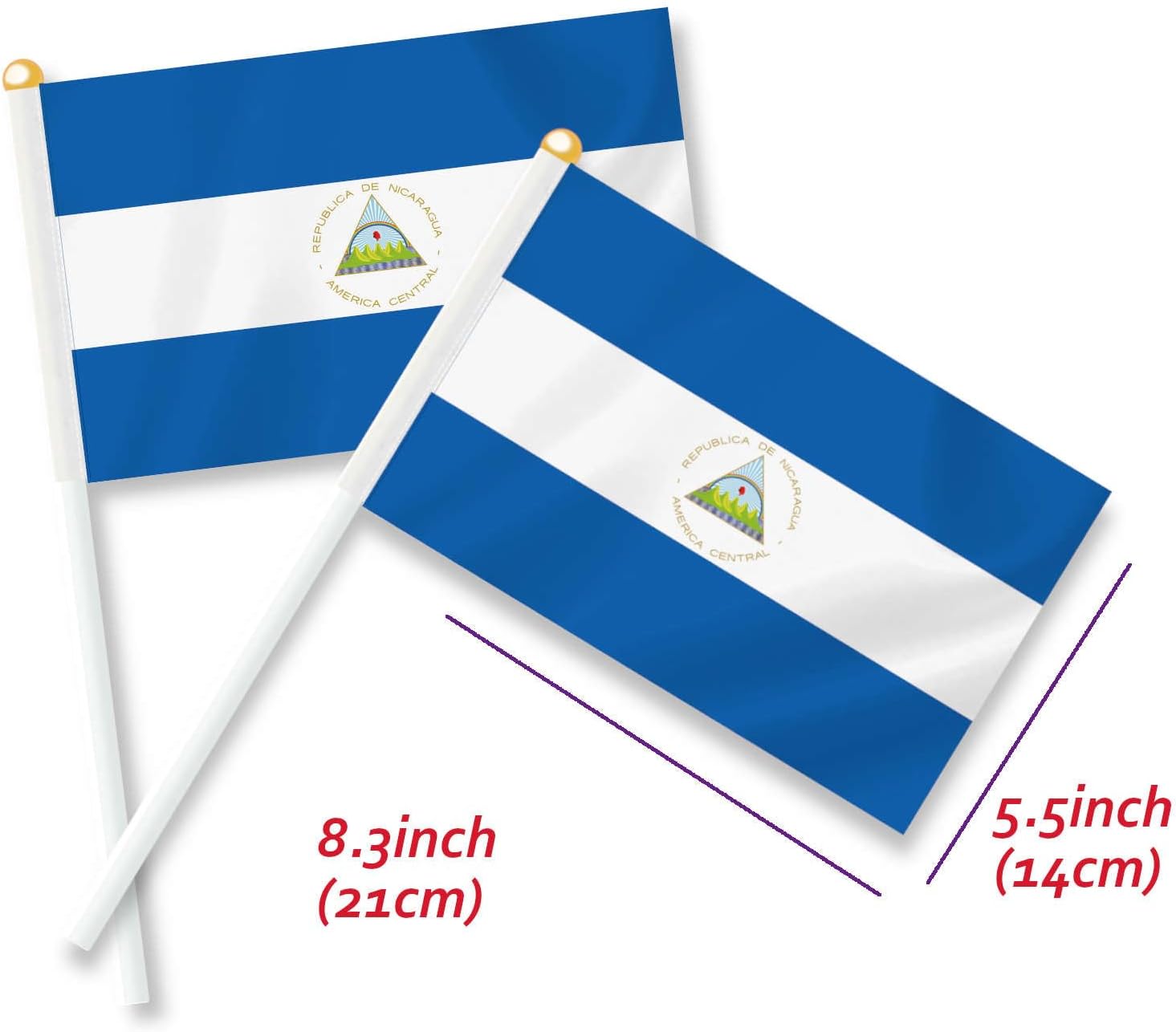 25 PCS Nicaragua Handheld Small Flag,Nicaraguan Nicaragüense Hand held Mini Decor Decoration Banner