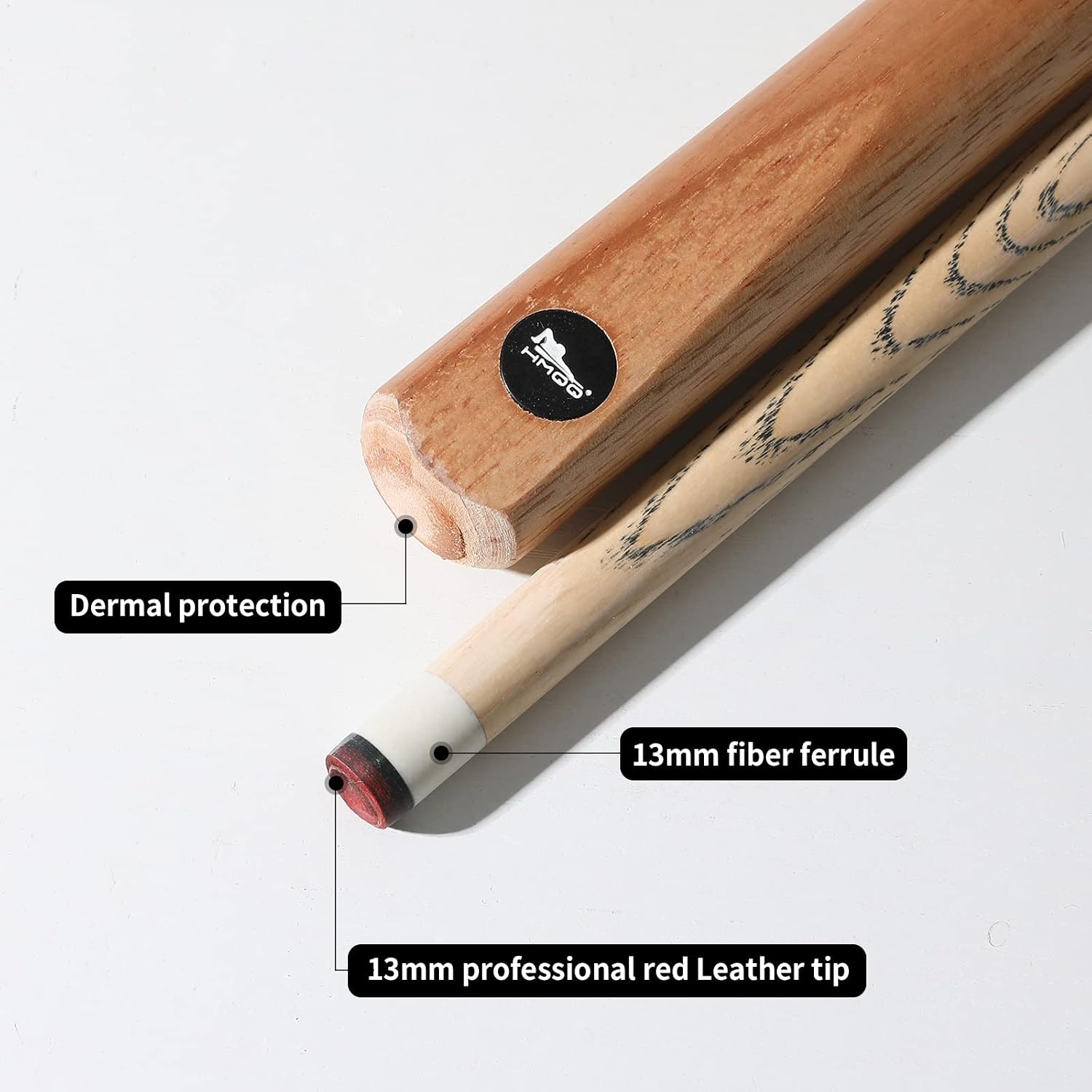 HMQQ 58 Inch One-Piece Pool Cue Sticks, 20 oz, 13mm Tip, 4/6/8 Pack | Black and natural wood-color cues with 13mm leather tips for home tables, bars