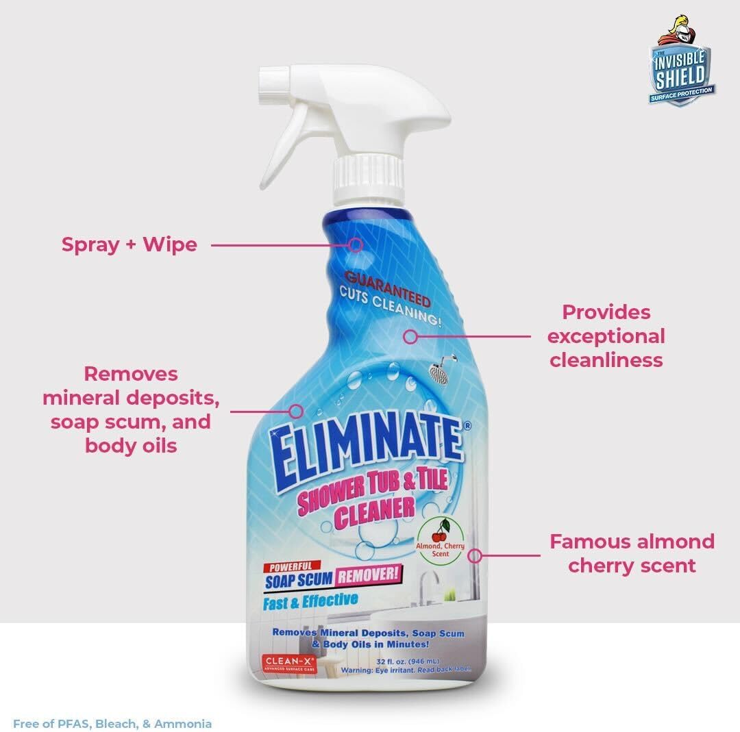 Clean-X Eliminate Shower Tub & Tile Cleaner- 32 fl oz. - Shower Cleaner. Powerful Cleaner removes soap scum and hard water minerals by UNELKO
