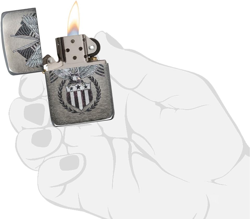 Zippo Eagles Dare Pocket Lighter - Refillable Flip-Top Windproof Lighters - Fierce Soaring Eagle Patriotic Design Pocket Lighters - Luxury Metal Lighter Made in USA