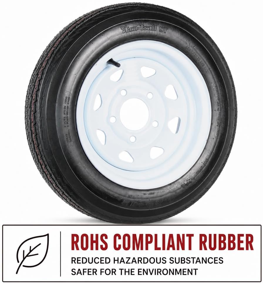 eCustomrim 2-Pack Trailer Tire Rim Assembly 4.80-12 480-12 Load C 5 Lug | 12 Inch Load Range C 6 Ply Tire, 5 Bolt On 4.5 Inch Center White Wheel