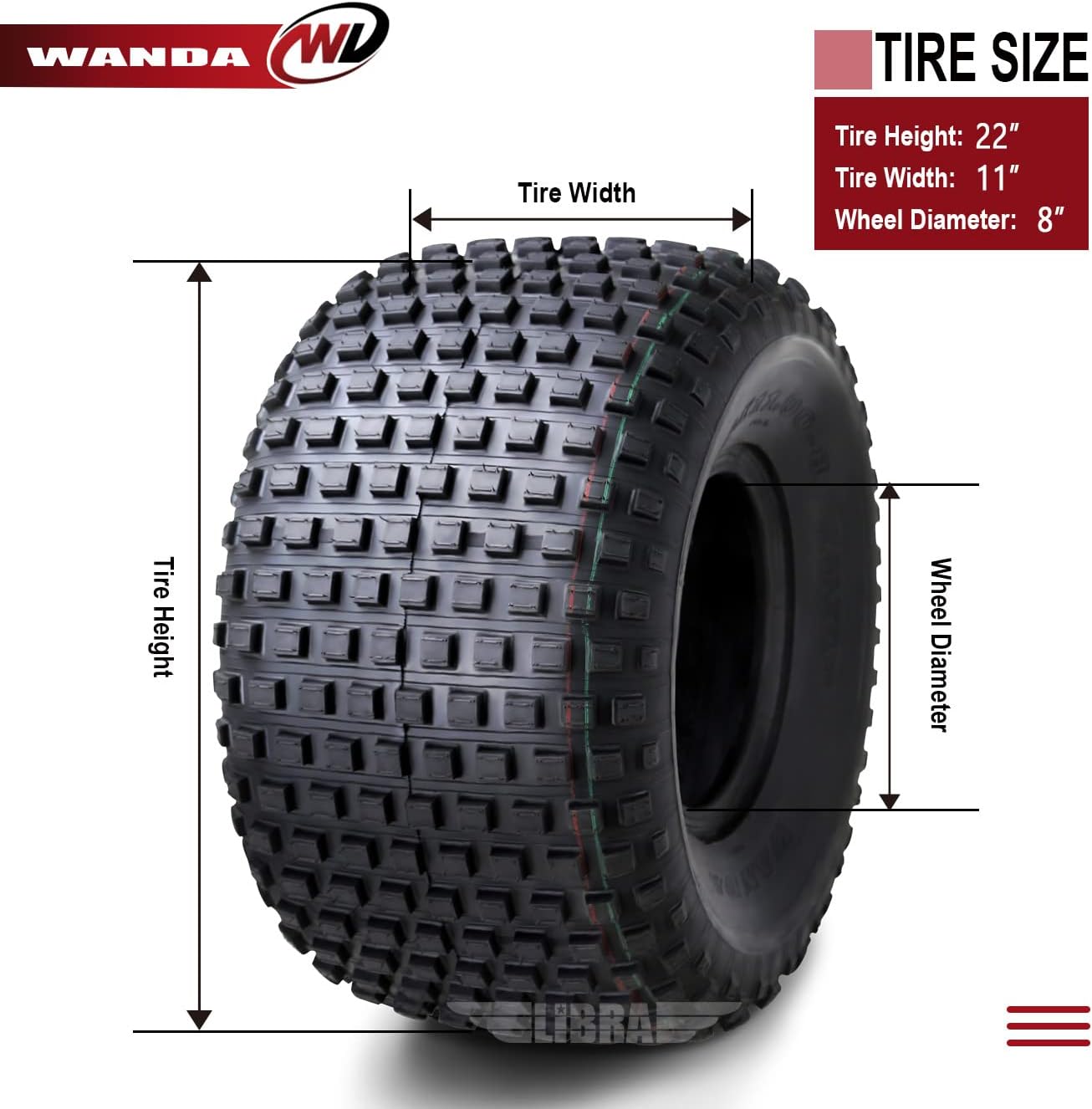 One New WANDA ATV Tire 22X11-8 22x11x8 4PR P323 - 10032