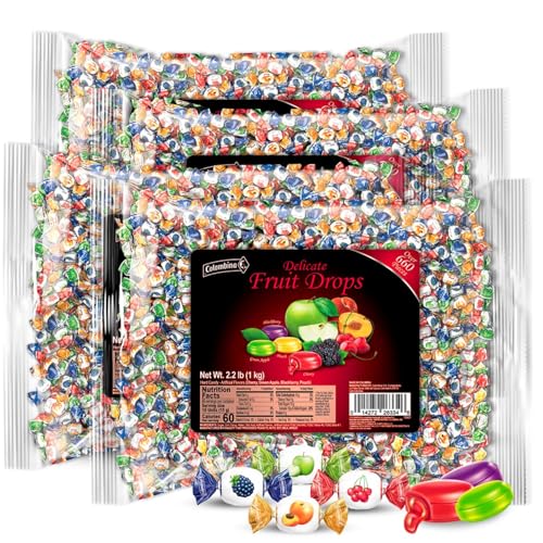 Colombina Delicate Fruit Drops, 4 Assorted Fruit Candy Flavors, Individually Wrapped, Ideal for Easter, Halloween, and Christmas, 2.2lbs (Pack of 1)