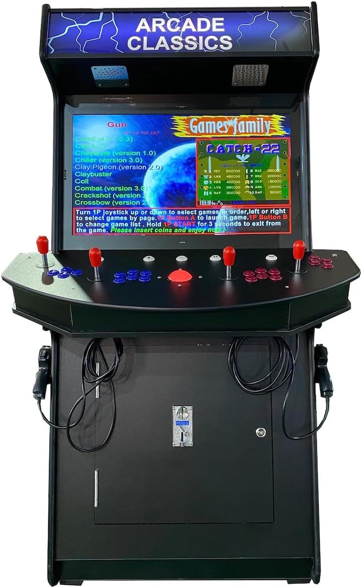 4 Player Games 4600 Games 32 inch Screen Black Full Size Commercial Grade Upright Standup Arcade Machine with 2 Game Guns Included