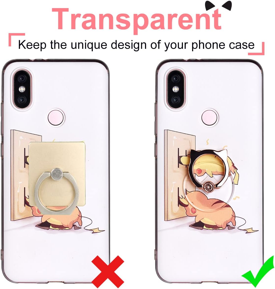 Cat Phone Ring Holder - EI Sonador Clear Cell Phone Ring Holder Transparent Stand Finger Grip (2 Black Cat)