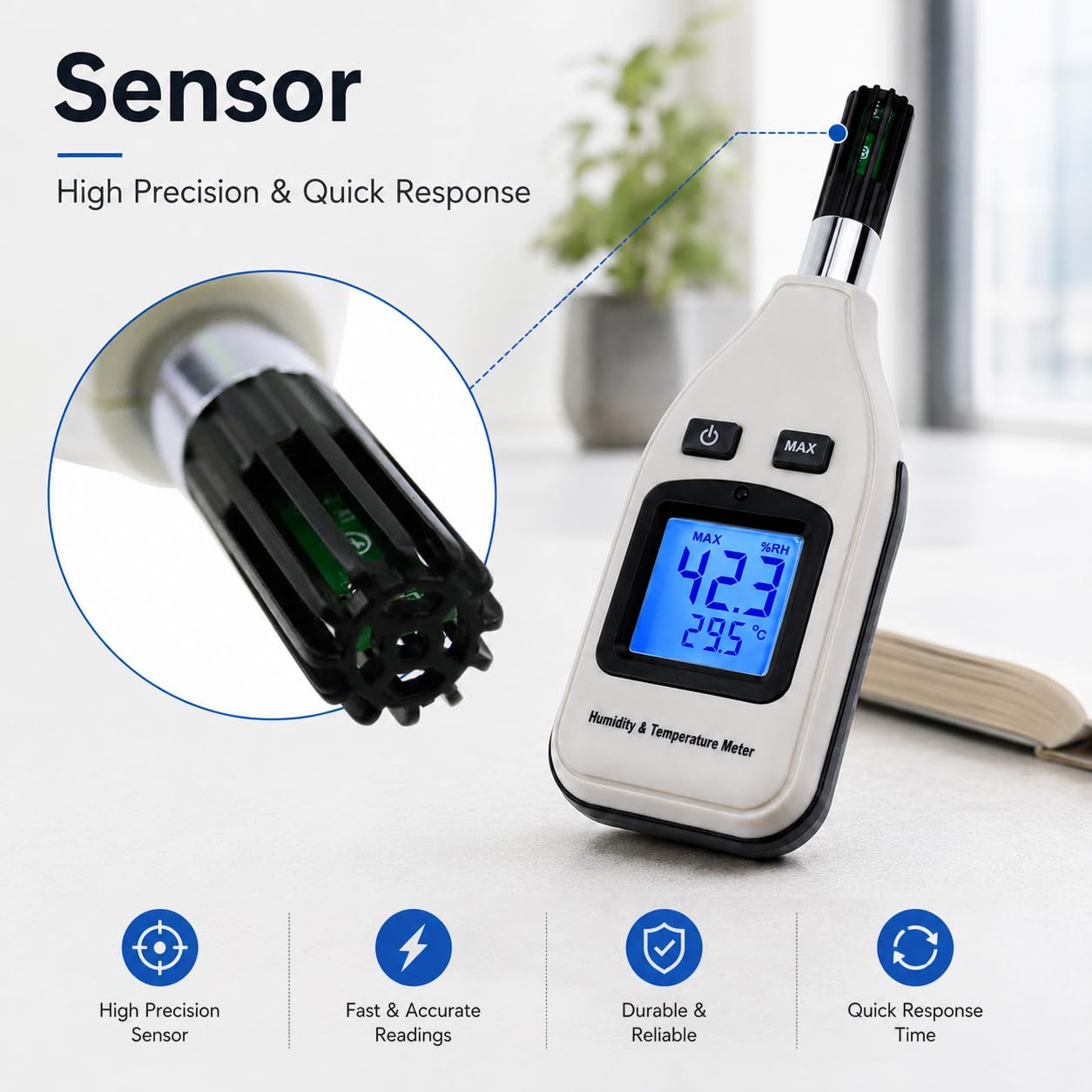 Handheld Digital Humidity & Temperature Meter 0~100% RH/ -30~70°C (-22~158°F) LCD Display Backlight Moisture Thermo Hygrometer Thermometer Small