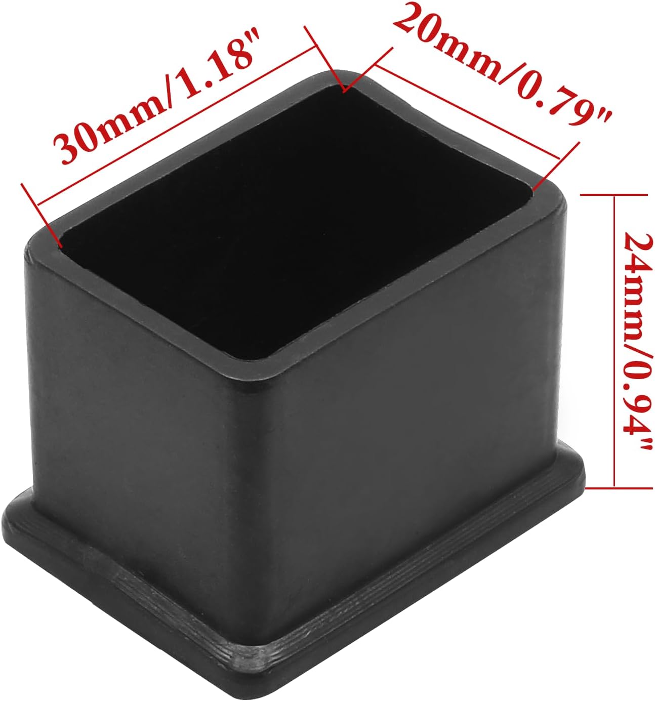 Bonsicoky 20Pcs Rectangle Rubber Furniture Leg Caps (3/4" x 1-1/2"), Vinyl Flexible Chair Leg Floor Protectors for Patio Indoor Chair Table Bed