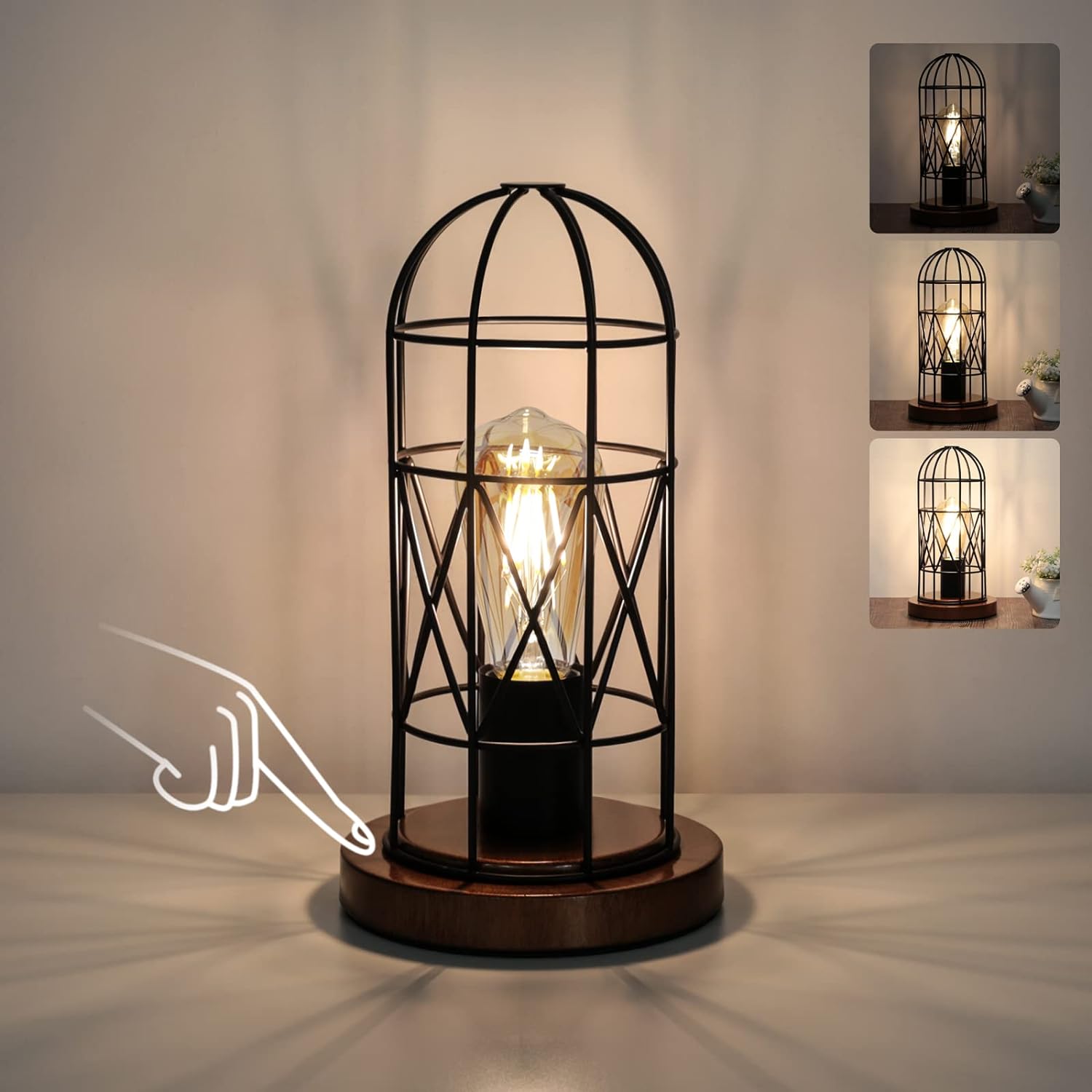 Touch Control Table Lamp, 3 Way Dimmable Lamp, Industrial Bedside Lamp