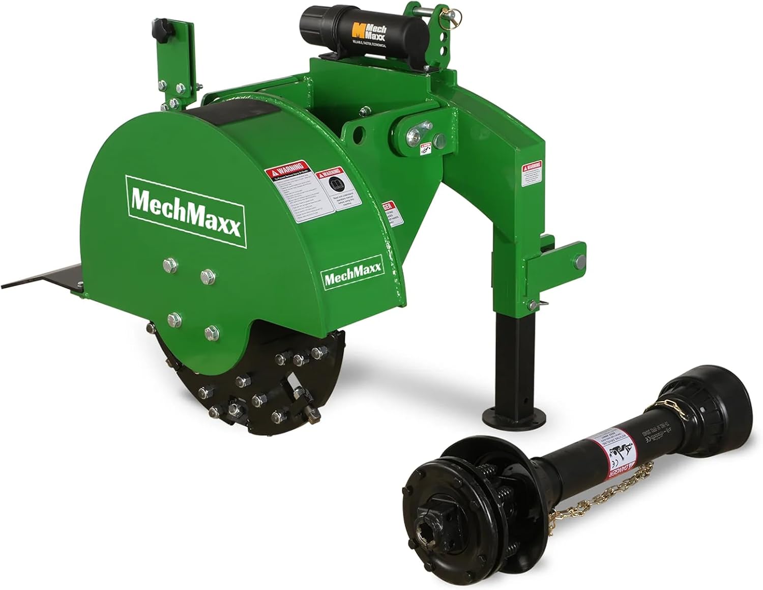 MechMaxx Heavy Duty 3-Point PTO Powered Stump Root Grinder For 15-45HP Tractors With 34 Carbide Teeth, 6'' Cutting Depth, 24'' Flywheel Diameter, Model SG24 Orange