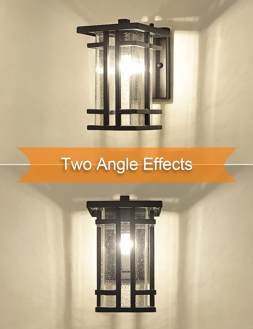 Rustic Dusk to Dawn Outdoor Wall Light Fixture 13.8"H Waterproof Exterior Wall Sconces Black Metal with Seeded Glass Sensor Outdoor Wall Lantern for