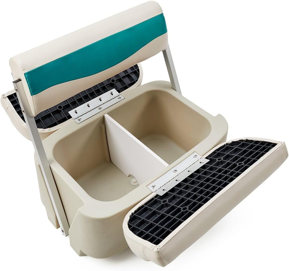 DeckMate® Complete Classic Swingback Pontoon Seat and Base (Ivory & Teal)
