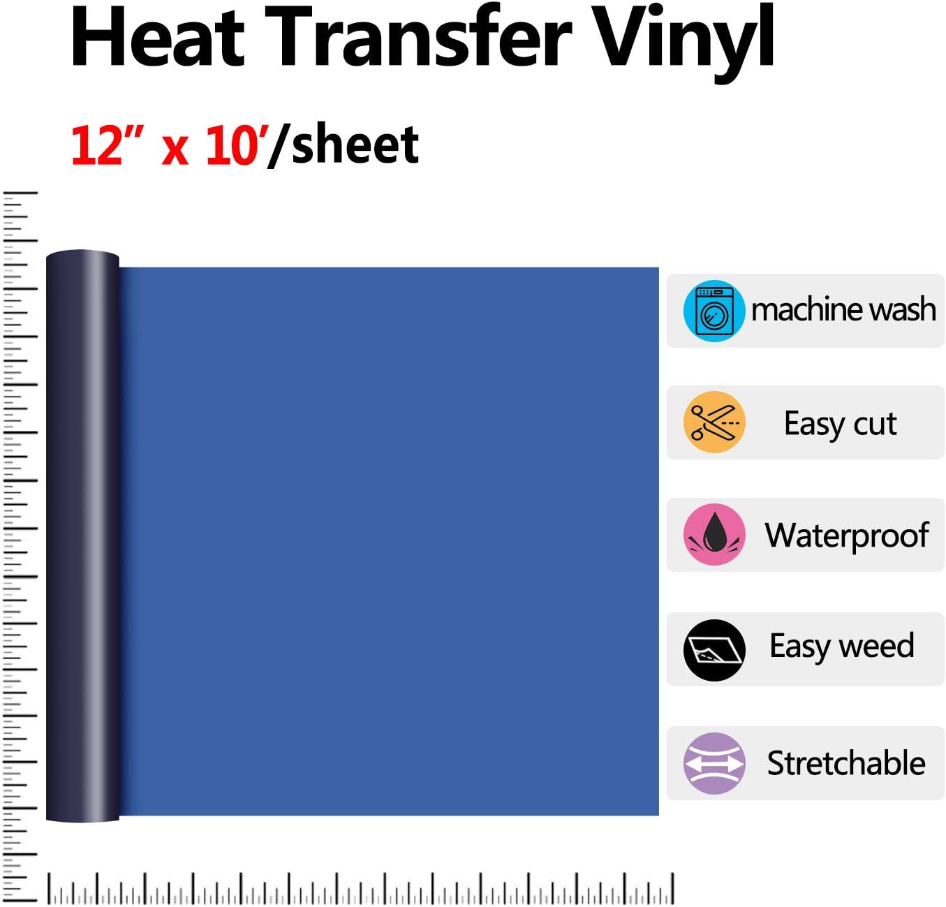 RENLITONG Heat Transfer Vinyl,12 Inch by 10ft White Iron on Vinyl