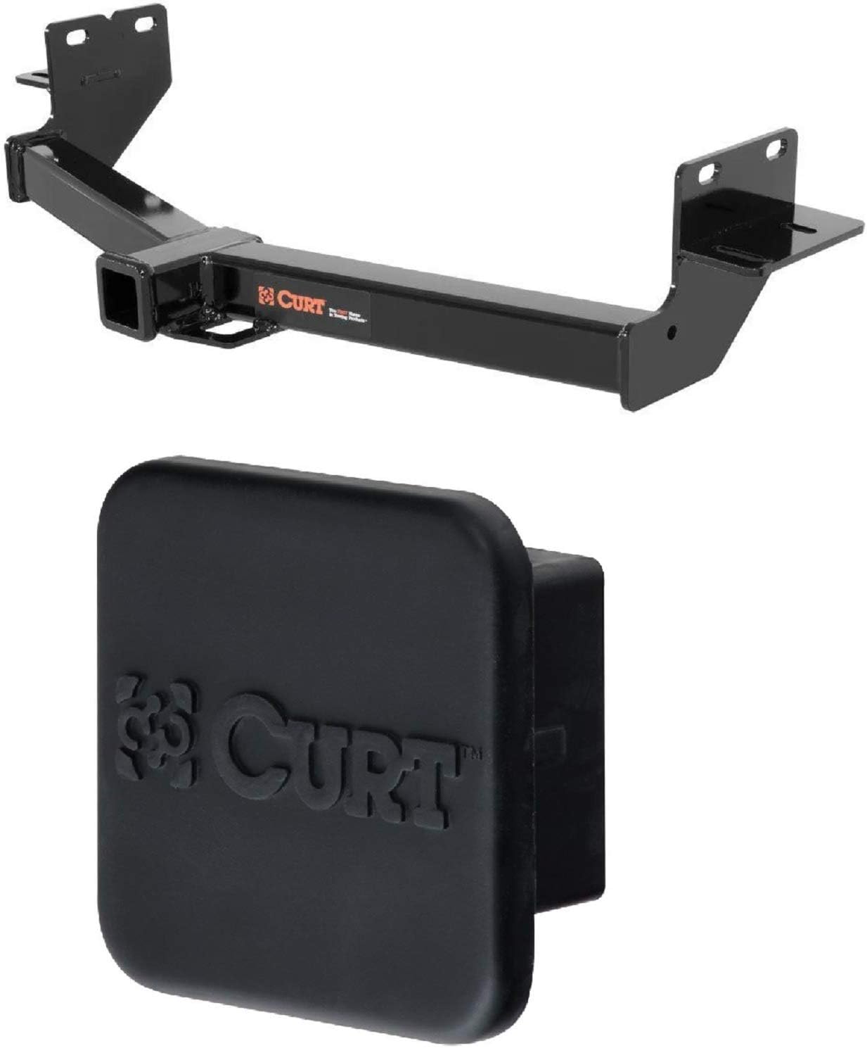 Curt 13153 22272 Class 3 Trailer Hitch with 2 Inch Receiver and 2 Inch Rubber Hitch Tube Cover Bundle for Hyundai Santa Fe and Santa Fe XL