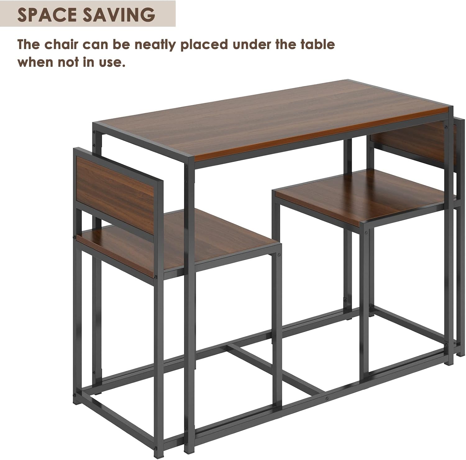 soges 3 Piece Dining Set for 2, Small Dining Table Set with 2 Chairs, Walnut Kitchen Table for Small Spaces, Breakfast Nook Set