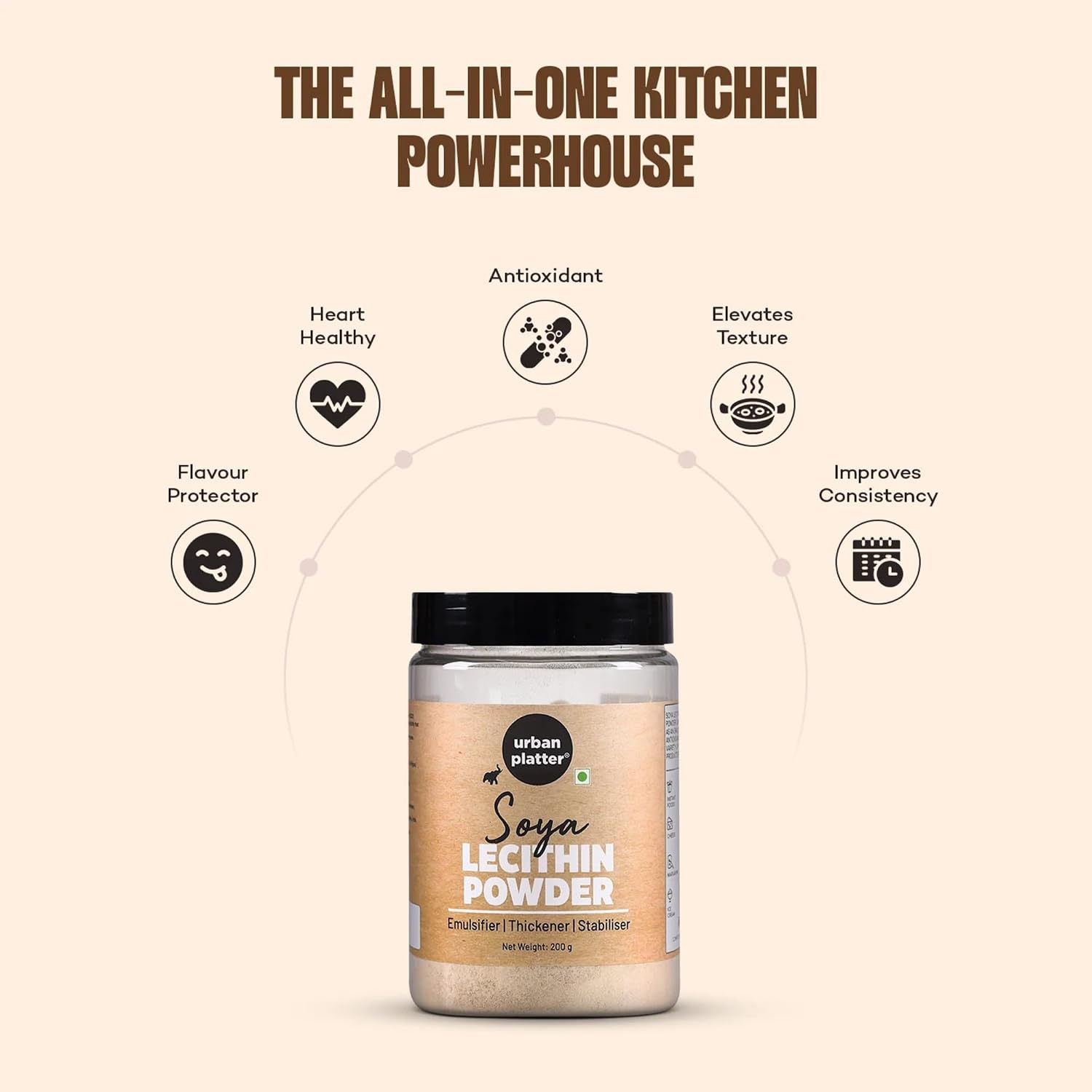 Urban Platter SOYA Lecithin Powder | 7.05 Oz (200g) | Natural Emulsifier, Thickener & Stabiliser | Plant-Based & Vegan | Ideal for Baking, Chocolates
