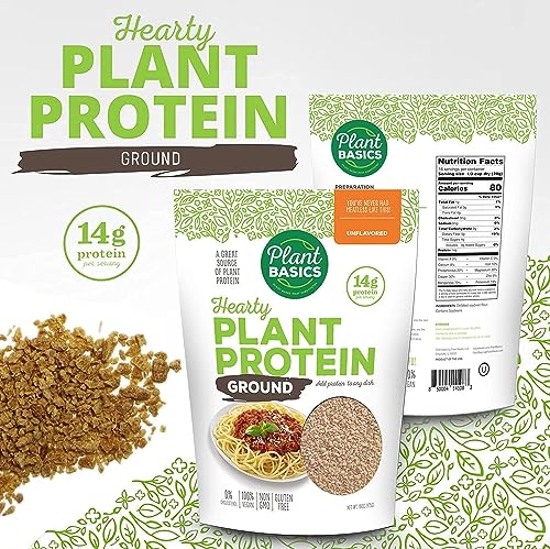 Plant Basics - Hearty Plant Protein - Unflavored Ground, 1 lb (Pack of 6), Non-GMO, Gluten Free, Low Fat, Low Sodium, Vegan, Meat Substitute
