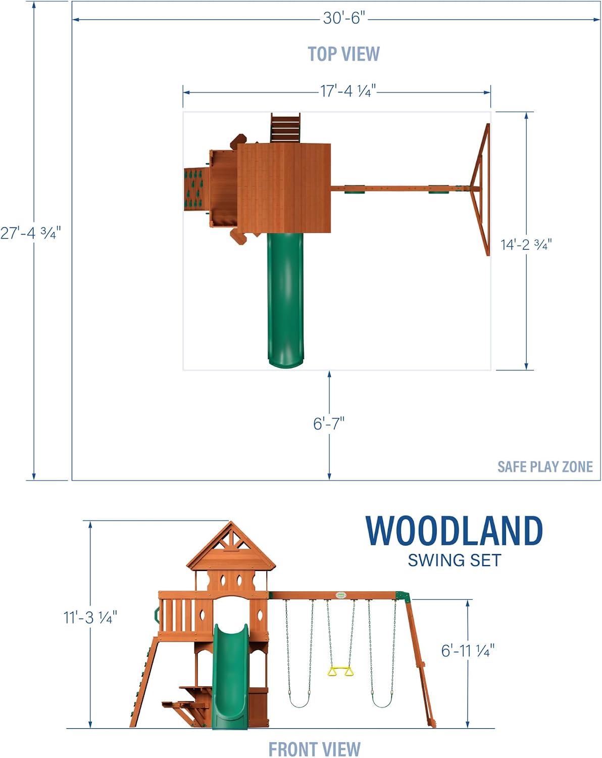 Backyard Discovery Woodland Cedar Wood Swing Set with Wave Slide, Clubhouse, Rock Wall, Snack Bar Station, Benches, Belt Swings, Trapeze, Half Door
