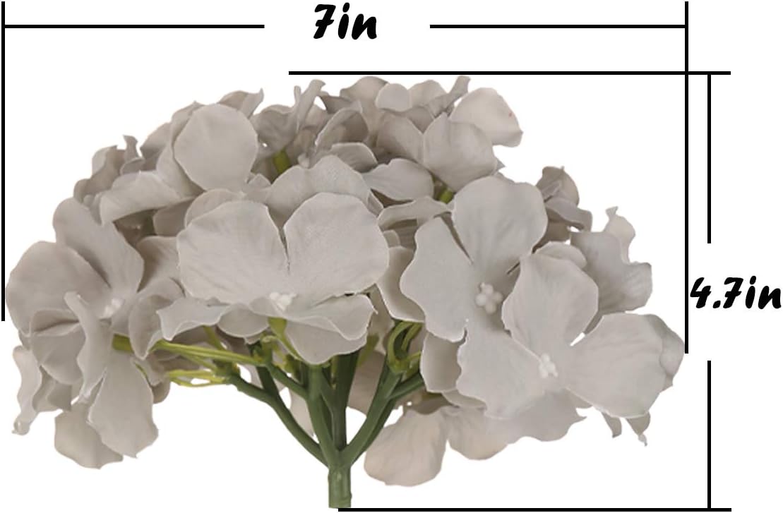 Silk Hydrangea Heads Artificial Flowers Heads with Stems for Home Wedding Decor,Pack of 10 (White)