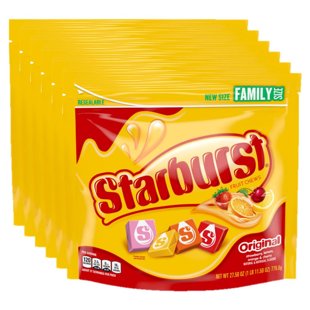 STARBURST Original Full Size Fruit Chews Chewy Candy Bulk 36 Packs, 2.07 oz | Soft fruit chews in full size packs, great for birthdays, desserts, road trips and pantry snacking, lunch box, bulk candy