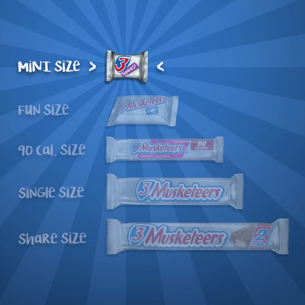 3 MUSKETEERS Milk Chocolate Candy Bars, Full Size, Bulk Candy Box, 36 ct | Light whipped chocolate nougat in full size bars, for sharing, party favors and lunch boxes, gift bag, snack box