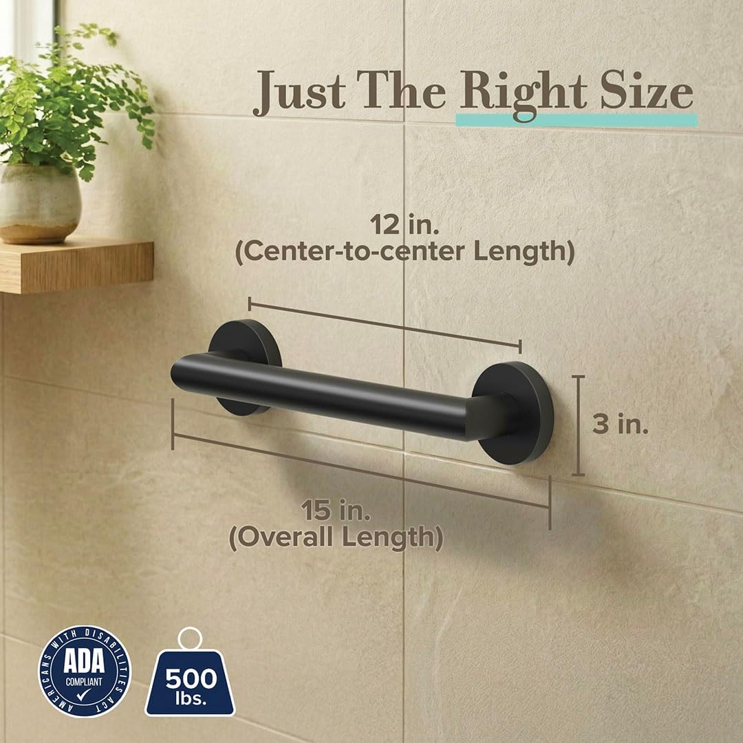 Gatco 970 Glam Shower Grab Bar, 12 Inch, ADA Compliant Stainless Steel, Satin Nickel, Wall Mounted Bathroom Handrail