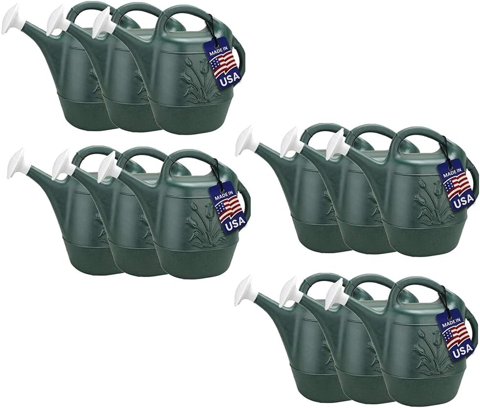 PMU 2 Gallon Watering Can - Garden Watering Can for Indoor & Outdoor Plants - Plastic Water Can with Detachable Sprinkler Head - Large Water Pot, Made in USA - Hunter Green Pkg/1